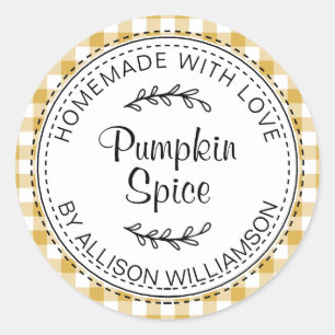 Sticker Rond Rustique maison Citrouille épice jaune chèque