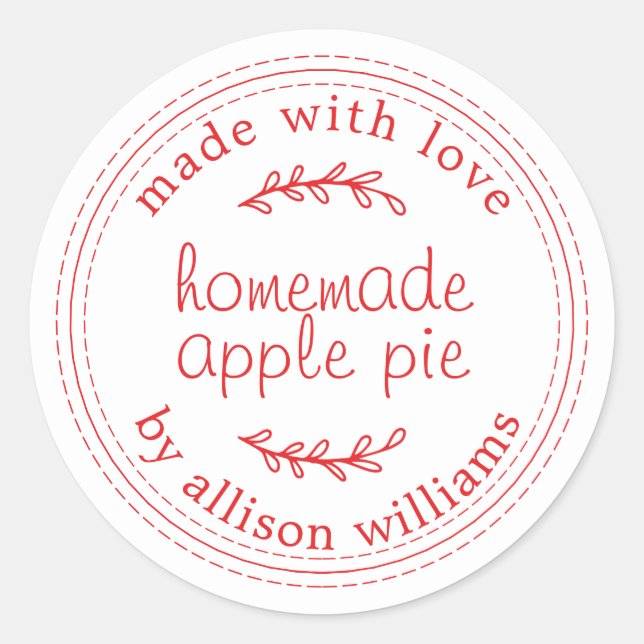 Sticker Rond Rustique Maison Produits Pâtisés Pomme Pie Rouge B (Devant)