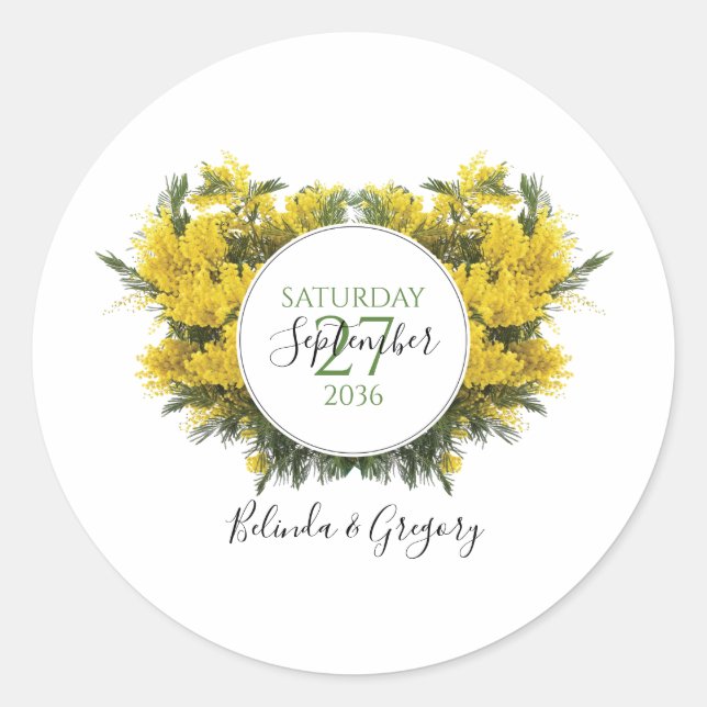 Sticker Rond Rustique Mariage Acacia Wattle (Devant)
