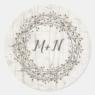 Sticker Rond Rustique mariage Birchwood faveur ou enveloppe sce