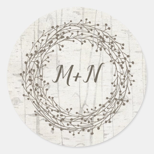 Sticker Rond Rustique mariage Birchwood faveur ou enveloppe sce (Devant)