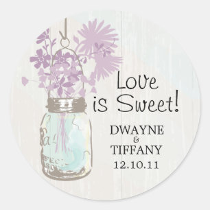 Sticker Rond Rustique Mason Jar & Fleur sauvage