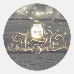Sticker Rond Rustique Mason Jar illumine le Mariage de la grang