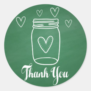 Sticker Rond Rustique Mason Jar Merci Green Chalkboard