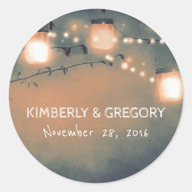 Sticker Rond Rustique Mason Jar String Mariage (Devant)