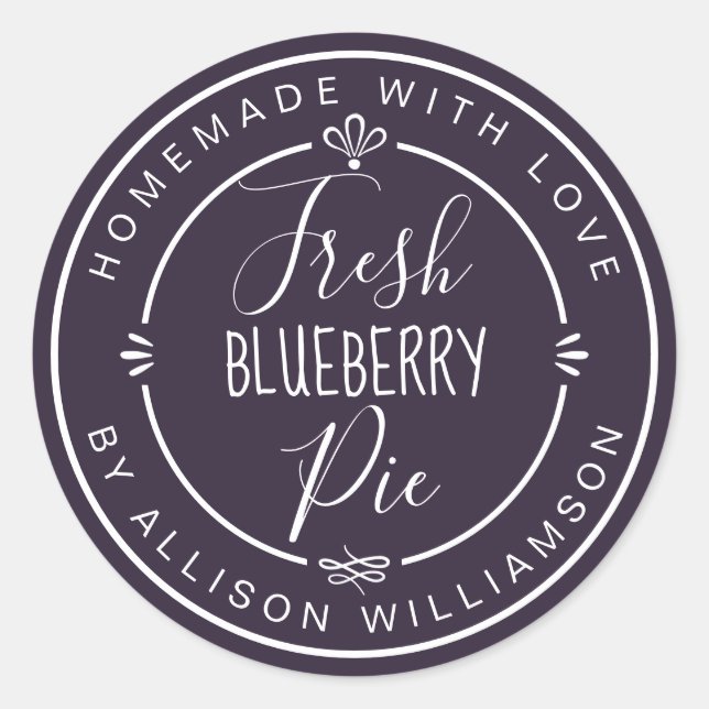 Sticker Rond Rustique Moderne Maison Fraîche Blueberry Pie pour (Devant)