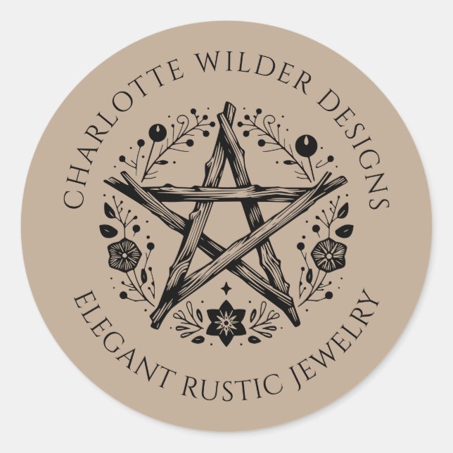 Sticker Rond Rustique Pagan Wiccan Rustique Kraft Jewelry Desig (Devant)