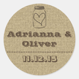 Sticker Rond Rustique Pays Burlap Mason Jar Mariage Faveur