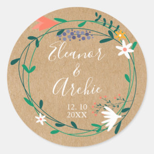 Sticker Rond Rustique Pays Floral Garland Mariage Faveur