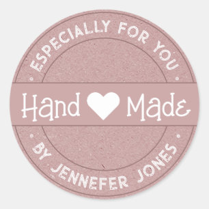 Sticker Rond Rustique Rose Fait À La Main Avec Amour, Particuli