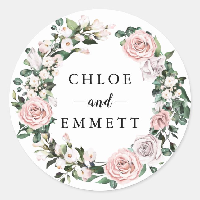 Sticker Rond Rustique rose violet Rose Wreath Wedding Favor (Devant)