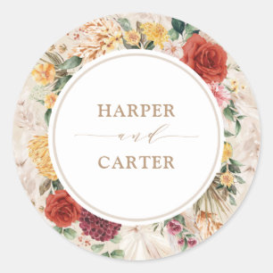 Sticker Rond Rustique Tropical Boho Pampas Grass Mariage Floral