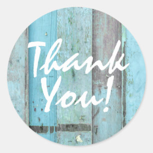 Sticker Rond Rustique Turquoise Bois Vintage Boho Chic Merci