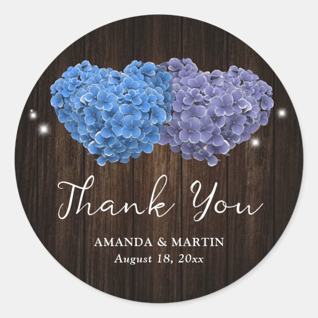 Sticker Rond Rustique violet et bleu Mariage Floral Merci (Devant)
