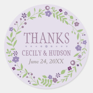 Sticker Rond Rustique violet et vert Mariage de couronnes flora