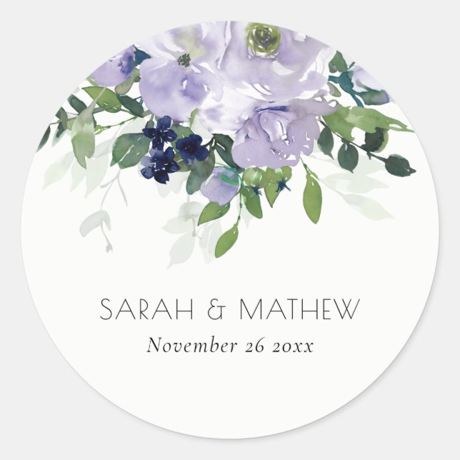 Sticker Rond Rustique Violet violet marine Floral Mariage de fe (Devant)