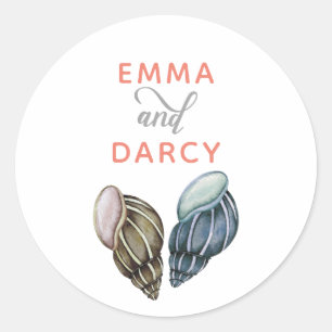 Sticker Rond Rustique Watercolor Seashells Starfish Beach Maria