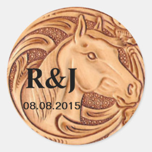 Sticker Rond rustique western country cuir cheval équestre
