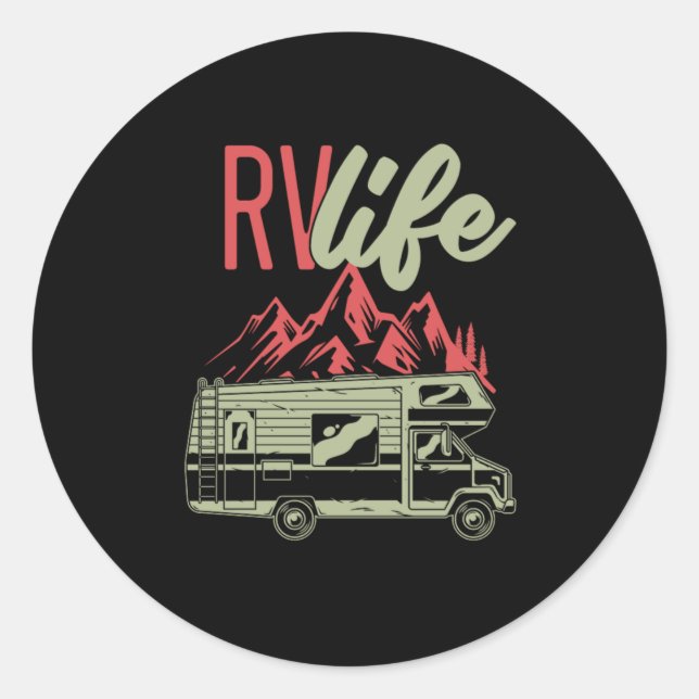 Sticker Rond RV Life Camping Camper Van Mountain Nature Cadeau (Devant)
