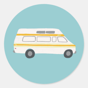 Sticker Rond RV vintage Van Motorhome Campervan Cute Dessin