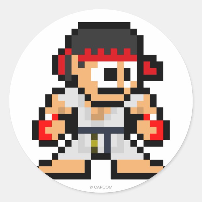 Sticker Rond Ryu à 8 bits (Devant)