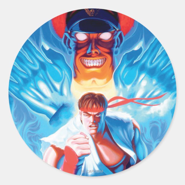 Sticker Rond Ryu contre le bison (Devant)