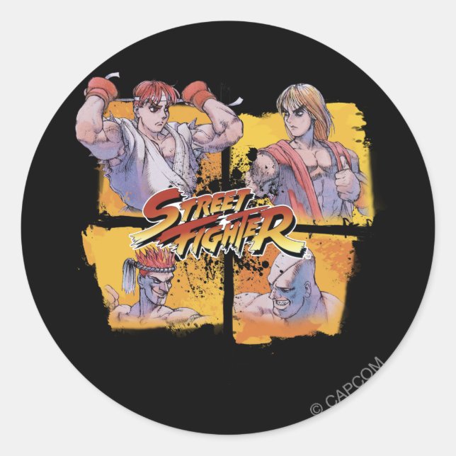 Sticker Rond Ryu Vs Ken Et Adon Vs Sagat (Devant)