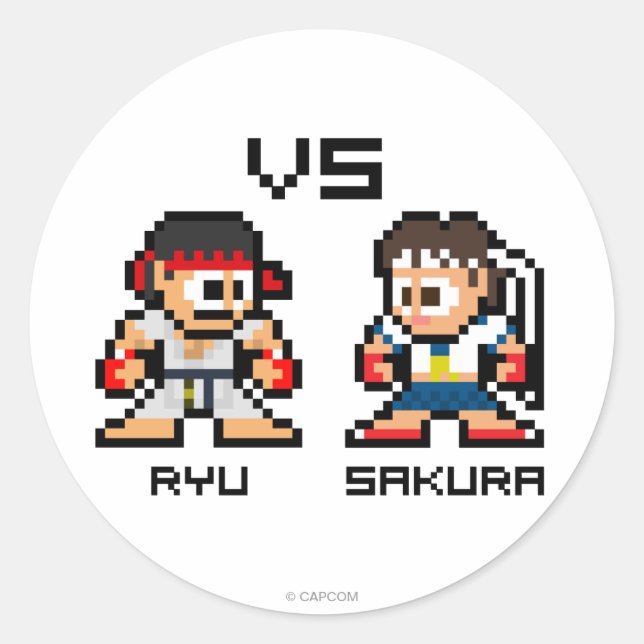 Sticker Rond Ryu VS Sakura 8 bits (Devant)