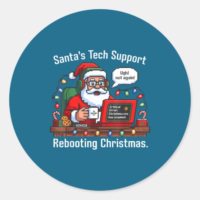Sticker Rond s Rebooting Tech Support Santa (Devant)
