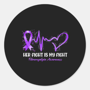 Sticker Rond Sa Lutte Est Mon Combat Heartbeat Fibromyalgia Awa