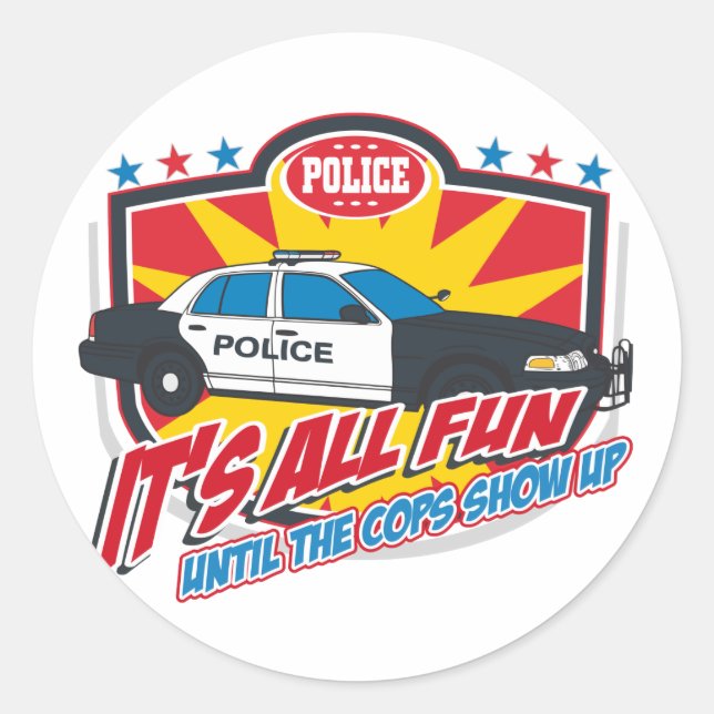Sticker Rond Sa police tout amusante (Devant)
