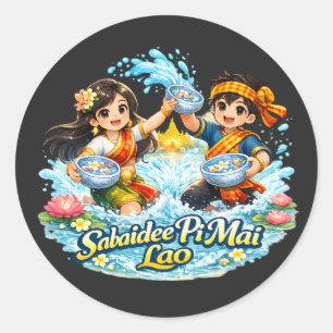 Sticker Rond Sabaidee Pi Mai Lao – Festival de l'eau du Nouvel 