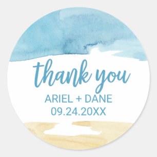 Sticker Rond Sable d'aquarelle et Merci de mer Favoriser