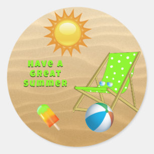 Sticker Rond Sable Sun Green Beach Chaise Ice Pop Beach Ball
