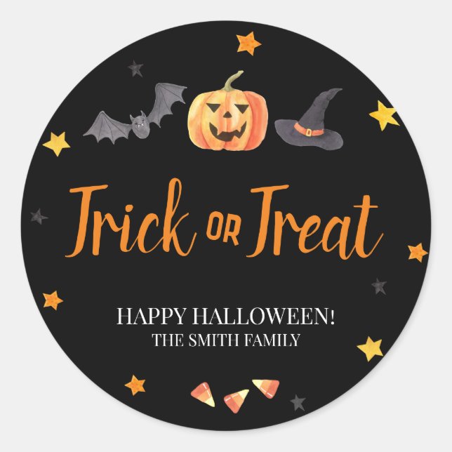 Sticker Rond Sac à coller ou à traiter, Fête d'Halloween Favori (Devant)