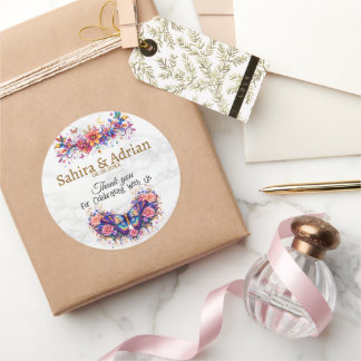 Sticker Rond Sac-cadeau floral papillon - Personnalisation disp