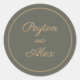 Sticker Rond Sac cadeau pour mariée verte de couleur foncée Nom