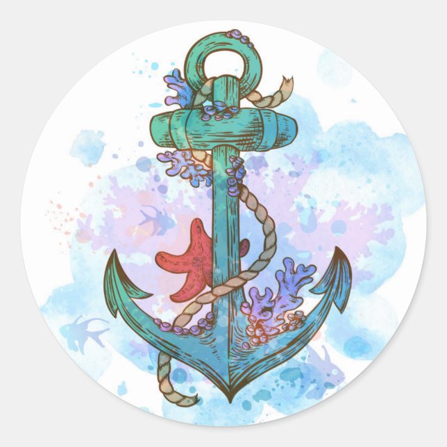 Sticker Rond sac d'ancre de sirène nautique apostrophes autocol (Devant)