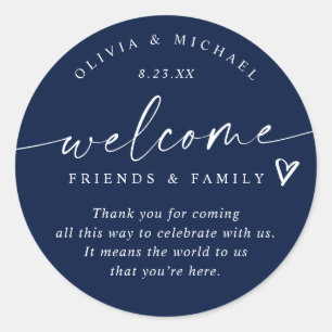 Sticker Rond Sac de bienvenue de mariage bleu marine moderne po