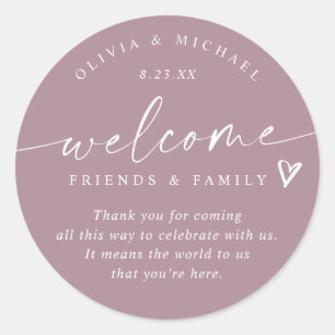 Sticker Rond Sac de bienvenue de mariage poussiéreux rose moder