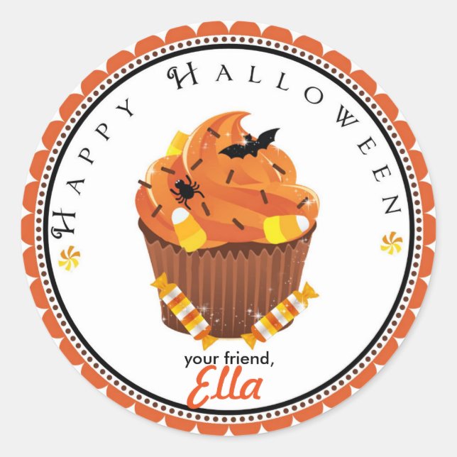 Sticker Rond Sac de goodie de cupcake d'Halloween préférez les  (Devant)