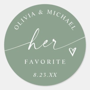 Sticker Rond Sac de mariage couleur vert sauge, son écriture pr