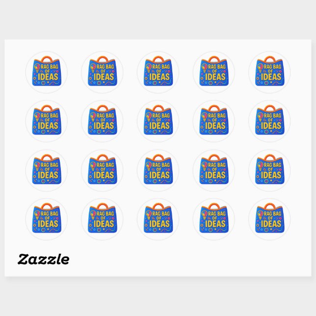 Sticker Rond Sac fourre-tout d'idées en couleurs primaires (Feuille)