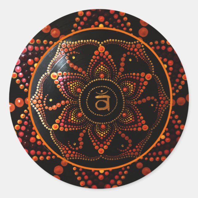 Sticker Rond Sacral Chakra, Svadhishthana Dot Art Mandala (Devant)