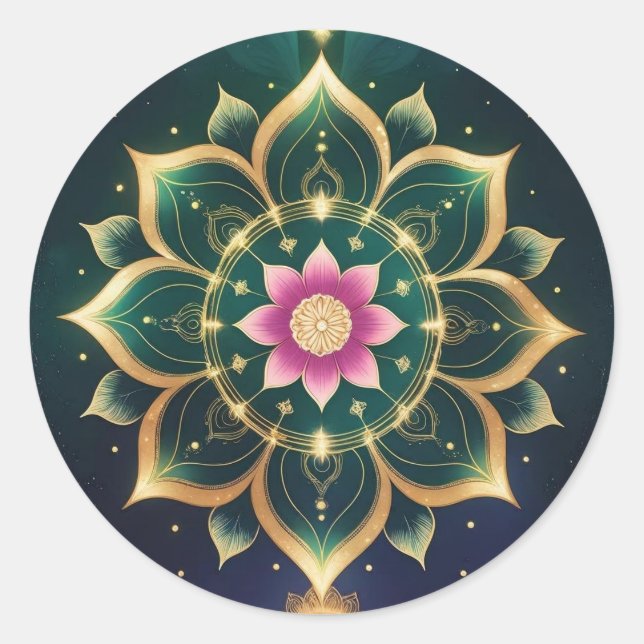 Sticker Rond Sacré Lotus Moon Mandala - Aura céleste (Devant)