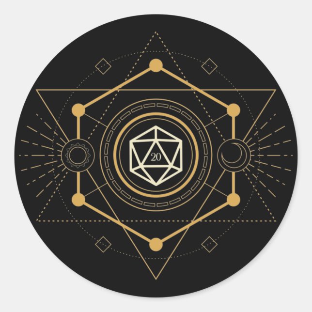 Sticker Rond Sacred D20 dés du sorcier Tabletop RPG (Devant)