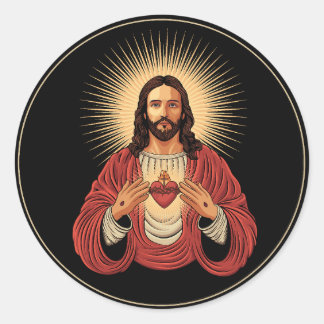 Sticker Rond Sacred heart of Jesus Christ.