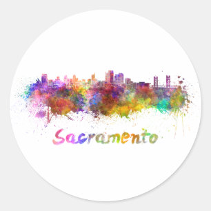 Sticker Rond Sacrement skyline in watercolor