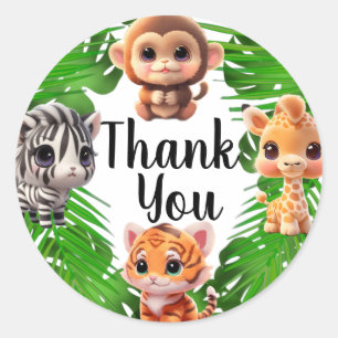 Sticker Rond Safari amis tigre girafe zèbre singe éléphant