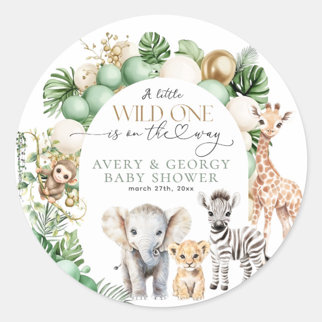 Sticker Rond Safari animal Tropical vert sauvage Un Baby shower (Devant)